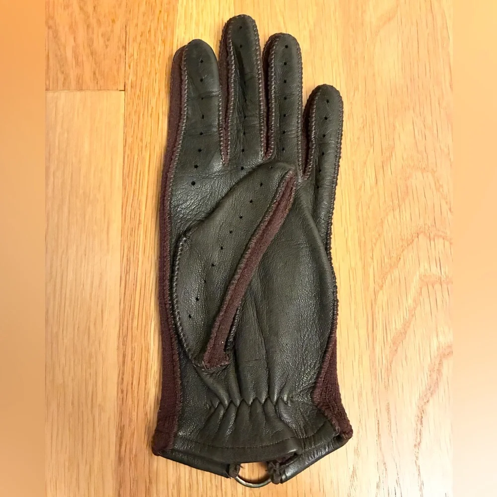 Women’s Leather Gloves with Top Accent Zip Detail Brown Size S